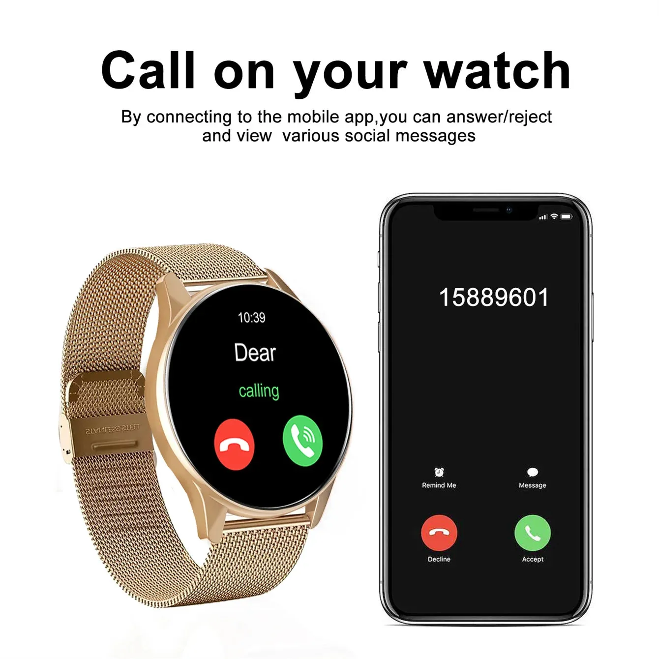 1-Smart Watch, Wireless Call/Dial, Multi-Sport Mode, Alerts, For Men and Women, Customized Wallpaper, iPhone/Andriod