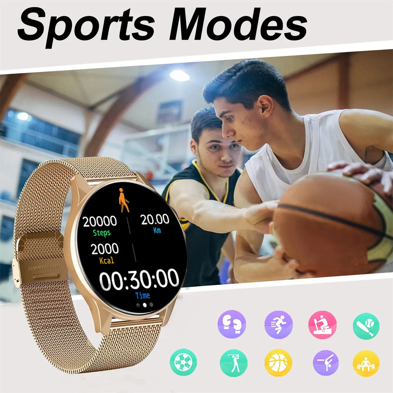 1-Smart Watch, Wireless Call/Dial, Multi-Sport Mode, Alerts, For Men and Women, Customized Wallpaper, iPhone/Andriod