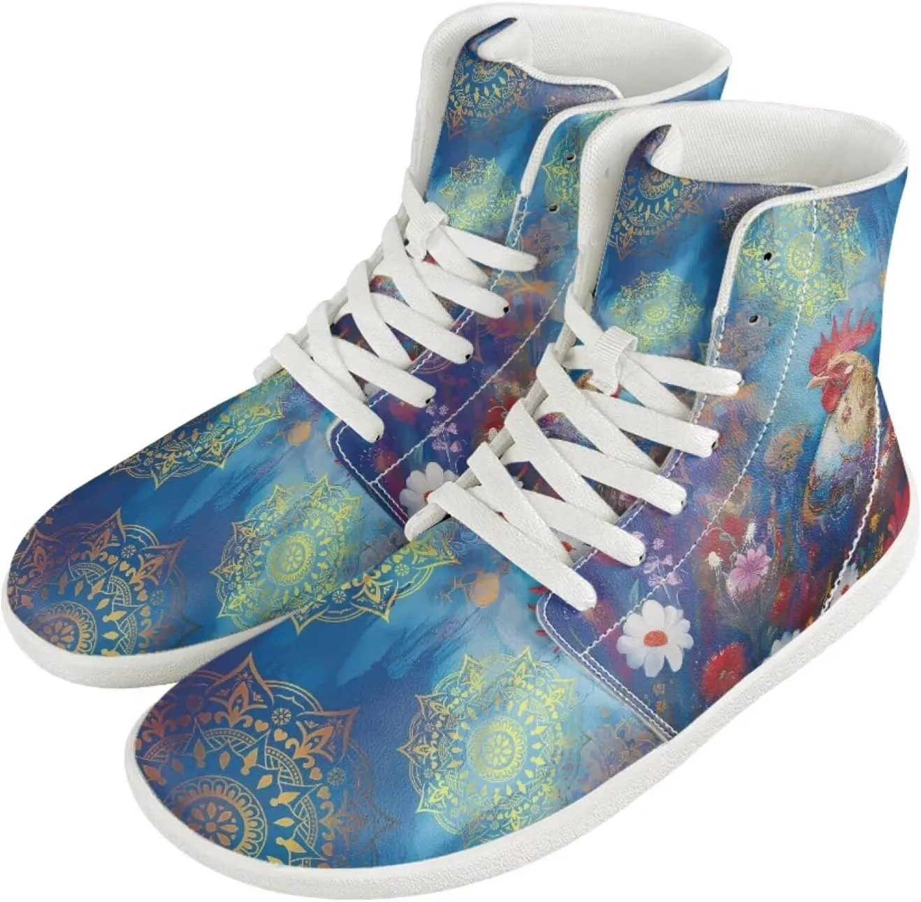 Coloranimal Barefoot Shoes Women High Top Sneakers Womens Athletic Shoes Walking Shoes Lace Up Fashion Sneakers Wide Toe Box Shoes