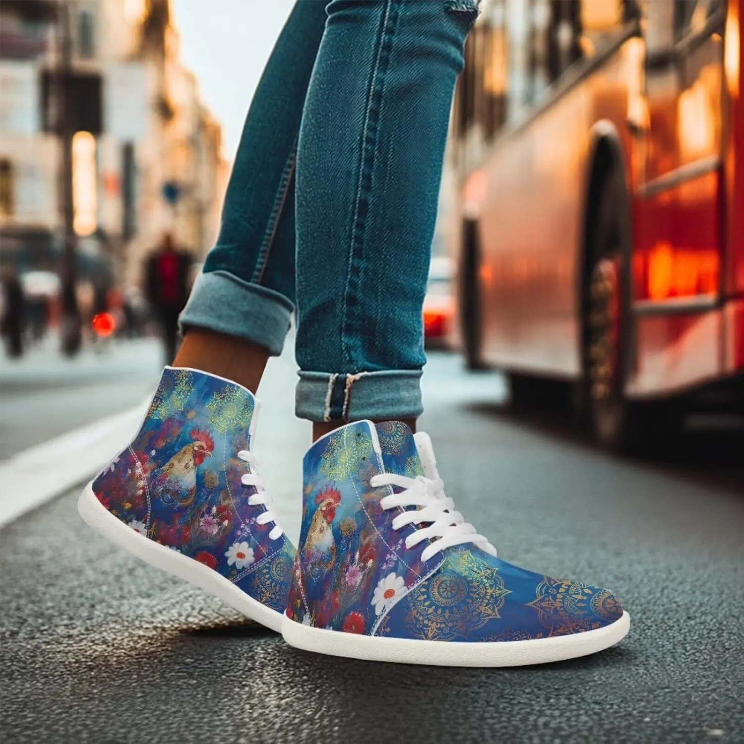 Coloranimal Barefoot Shoes Women High Top Sneakers Womens Athletic Shoes Walking Shoes Lace Up Fashion Sneakers Wide Toe Box Shoes