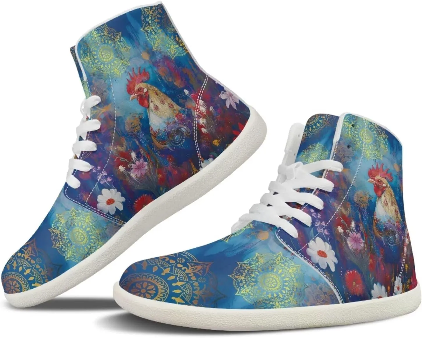 Coloranimal Barefoot Shoes Women High Top Sneakers Womens Athletic Shoes Walking Shoes Lace Up Fashion Sneakers Wide Toe Box Shoes