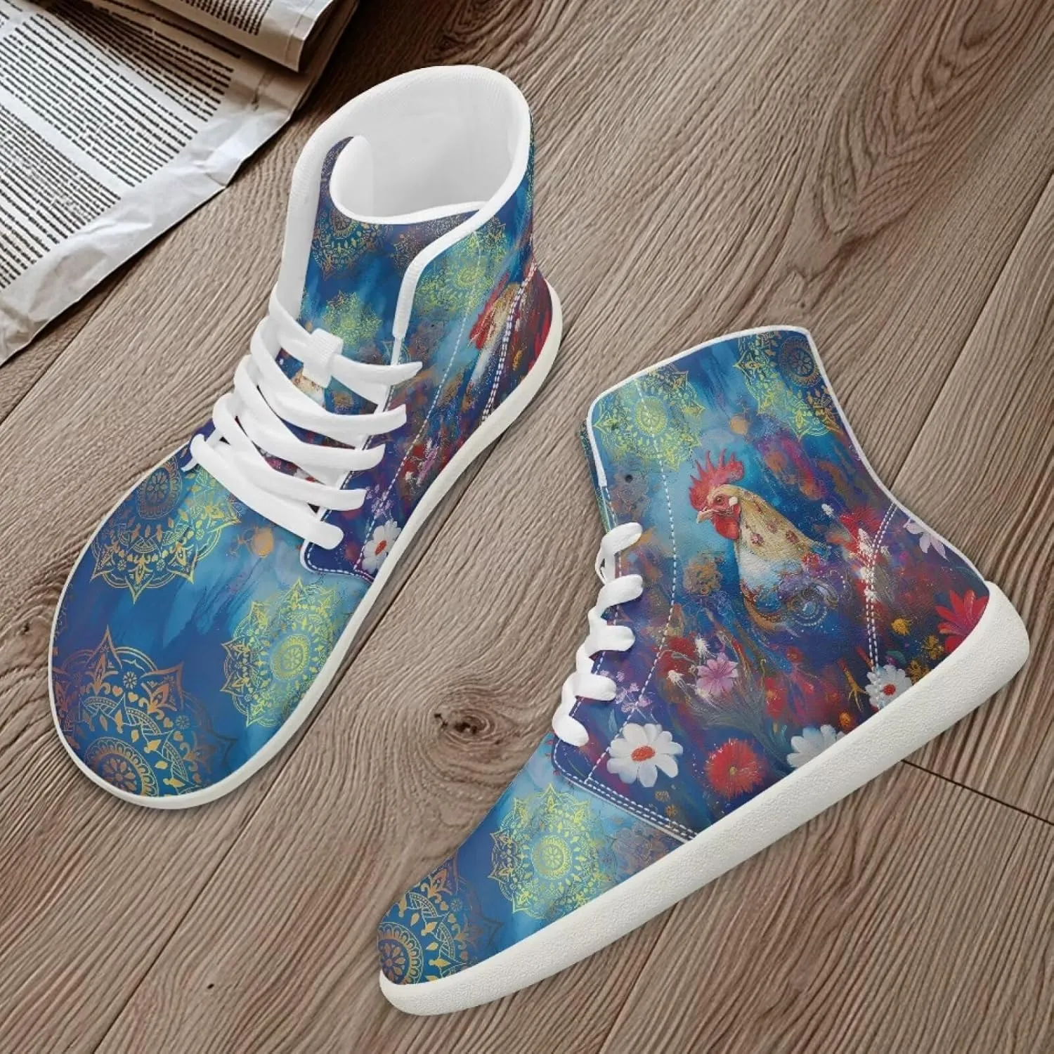 Coloranimal Barefoot Shoes Women High Top Sneakers Womens Athletic Shoes Walking Shoes Lace Up Fashion Sneakers Wide Toe Box Shoes