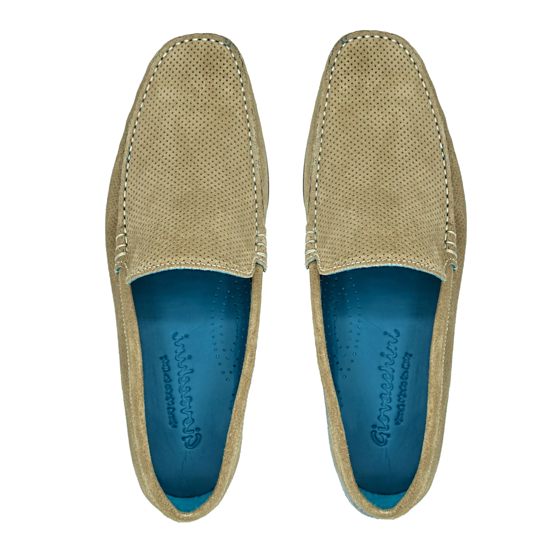 Giovacchini Diego Men's Shoes Havana Perforated Suede Leather Slip-On Loafers (GVCN1014)
