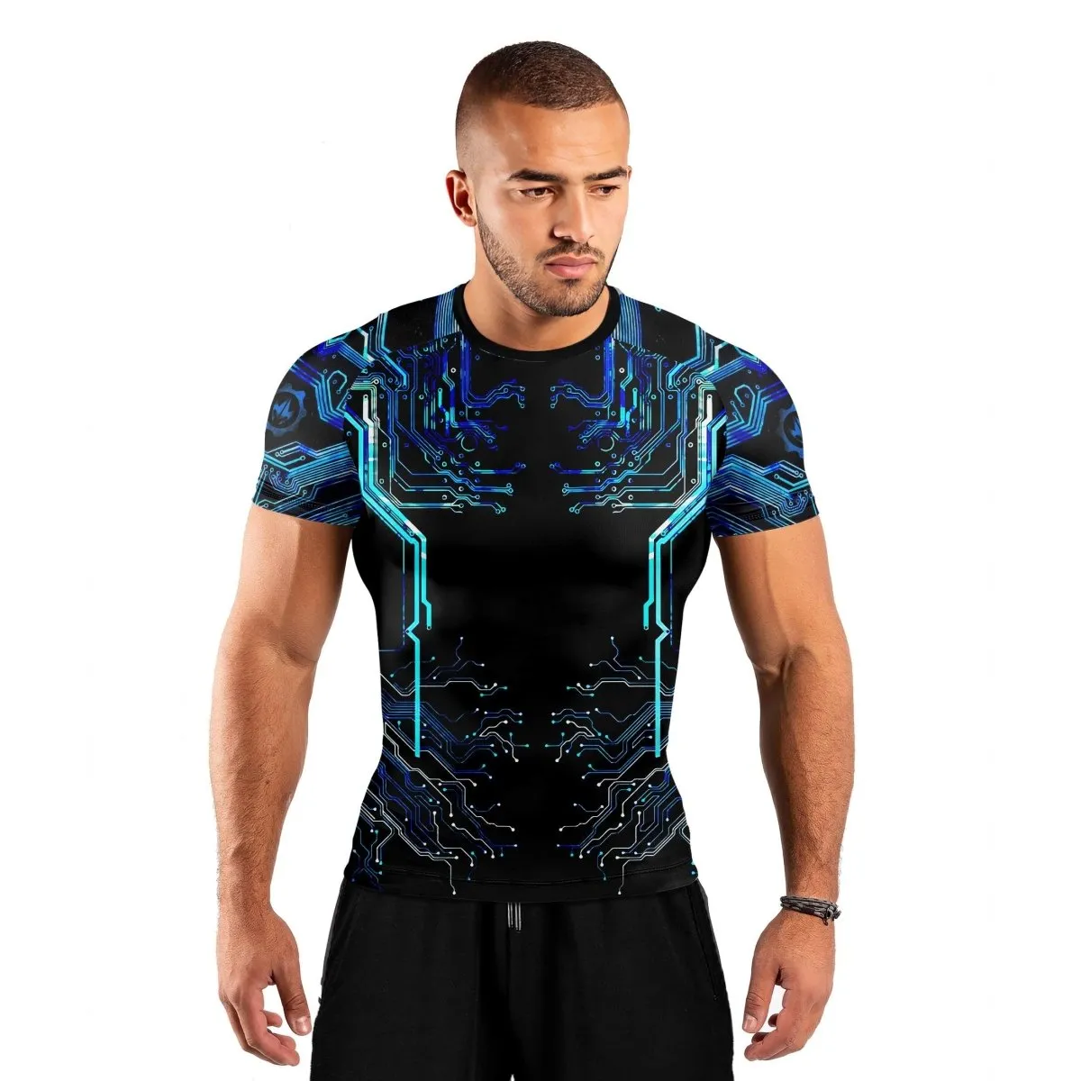 Glowing Circuit Men's Short Sleeve Rash Guard