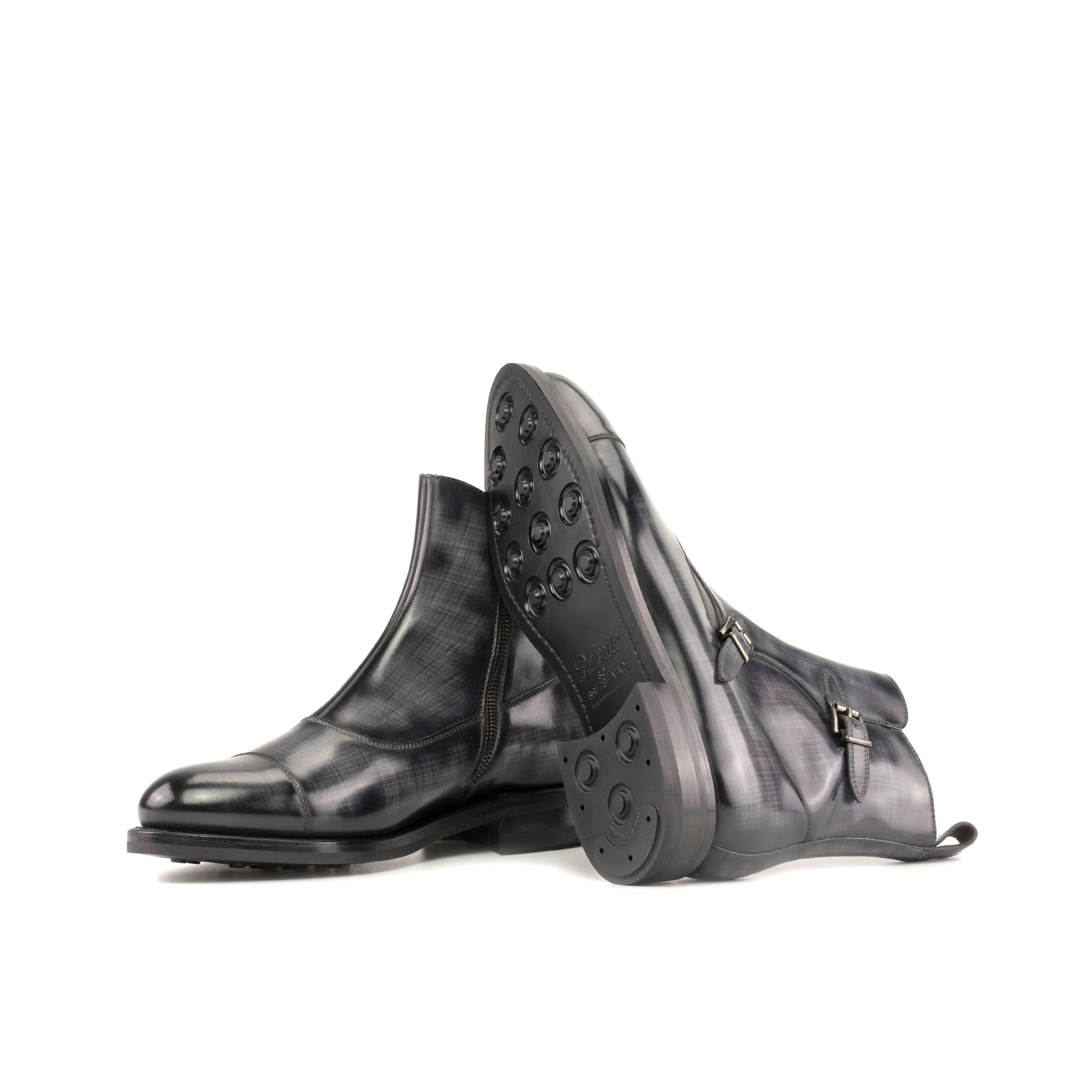 Grey Patina Double Monk Boots