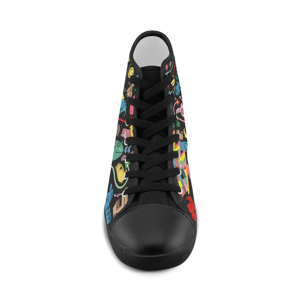 Kid's Animated Doodle Print Canvas High Top Shoes