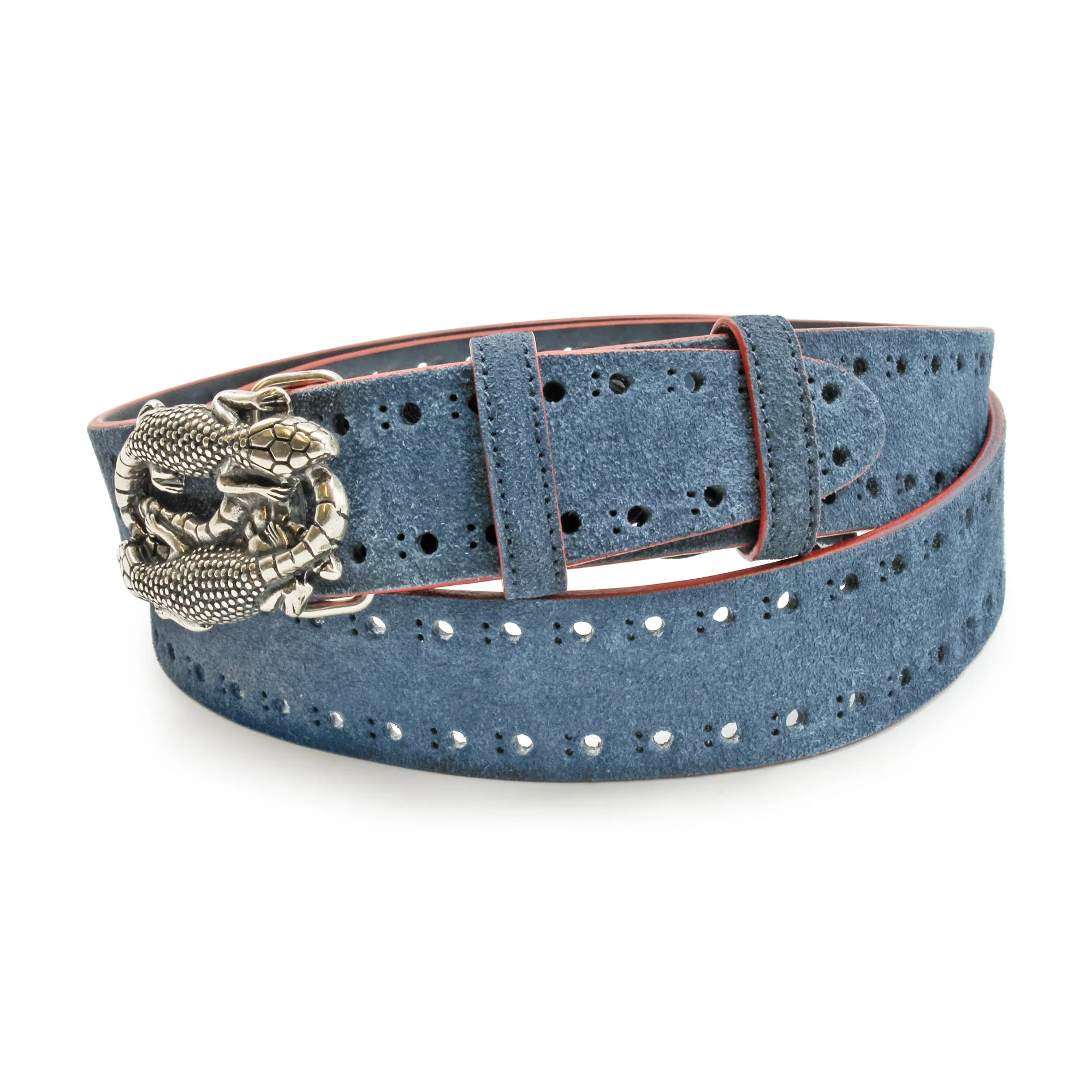 Navy Grant Perforated Aspen Suede Double Lizard Belt