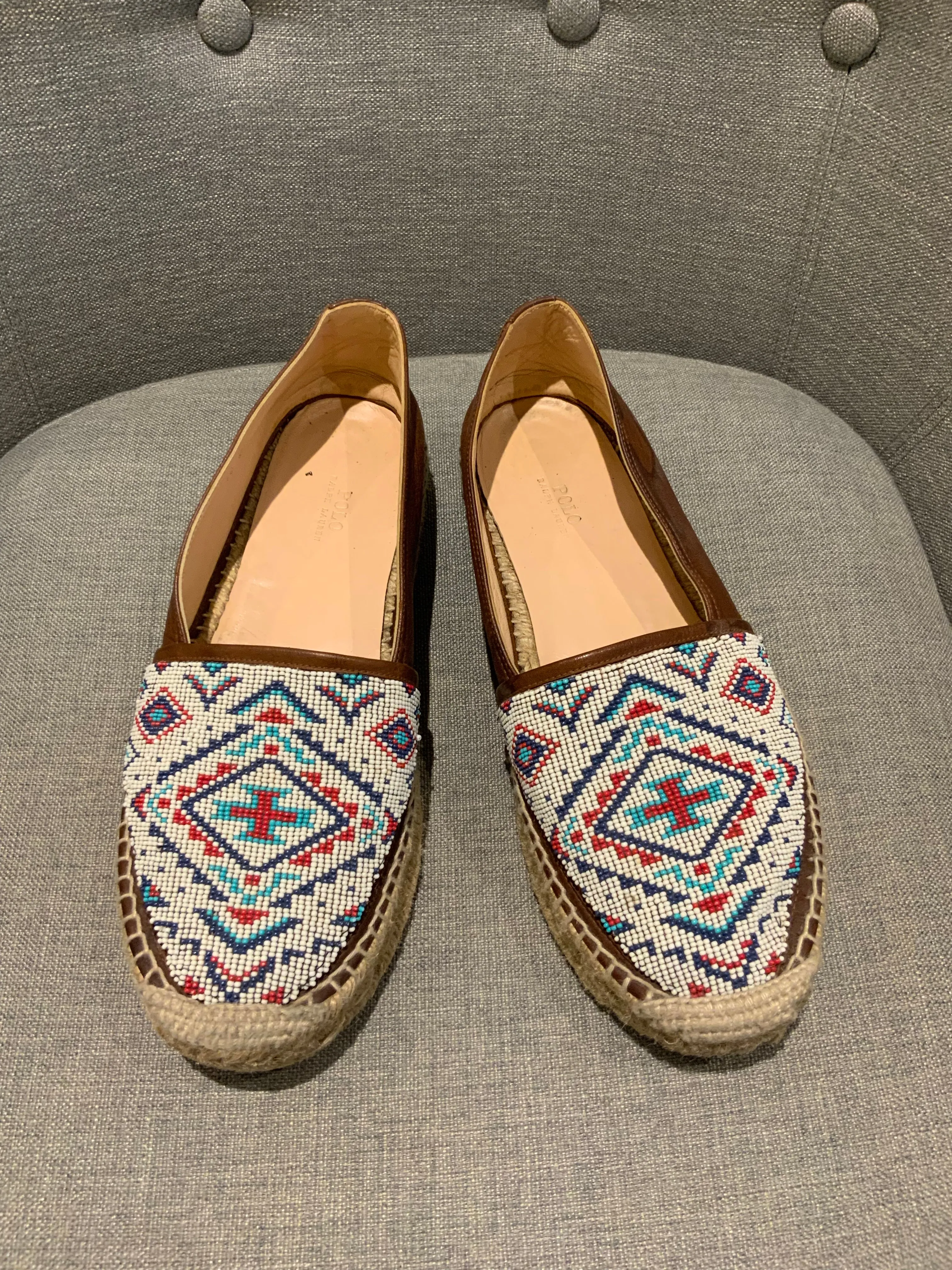 Ralph Lauren Polo Joanne Beaded Espadrille Shoes Size US 10 UK 7 EU 40 ladies