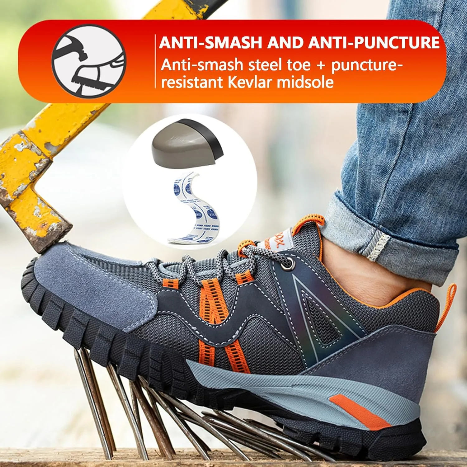 Safety Shoes Steel Toe Cap Shoes for Men Lightweight Work Boots Non Slip Construction Puncture Proof Shoes