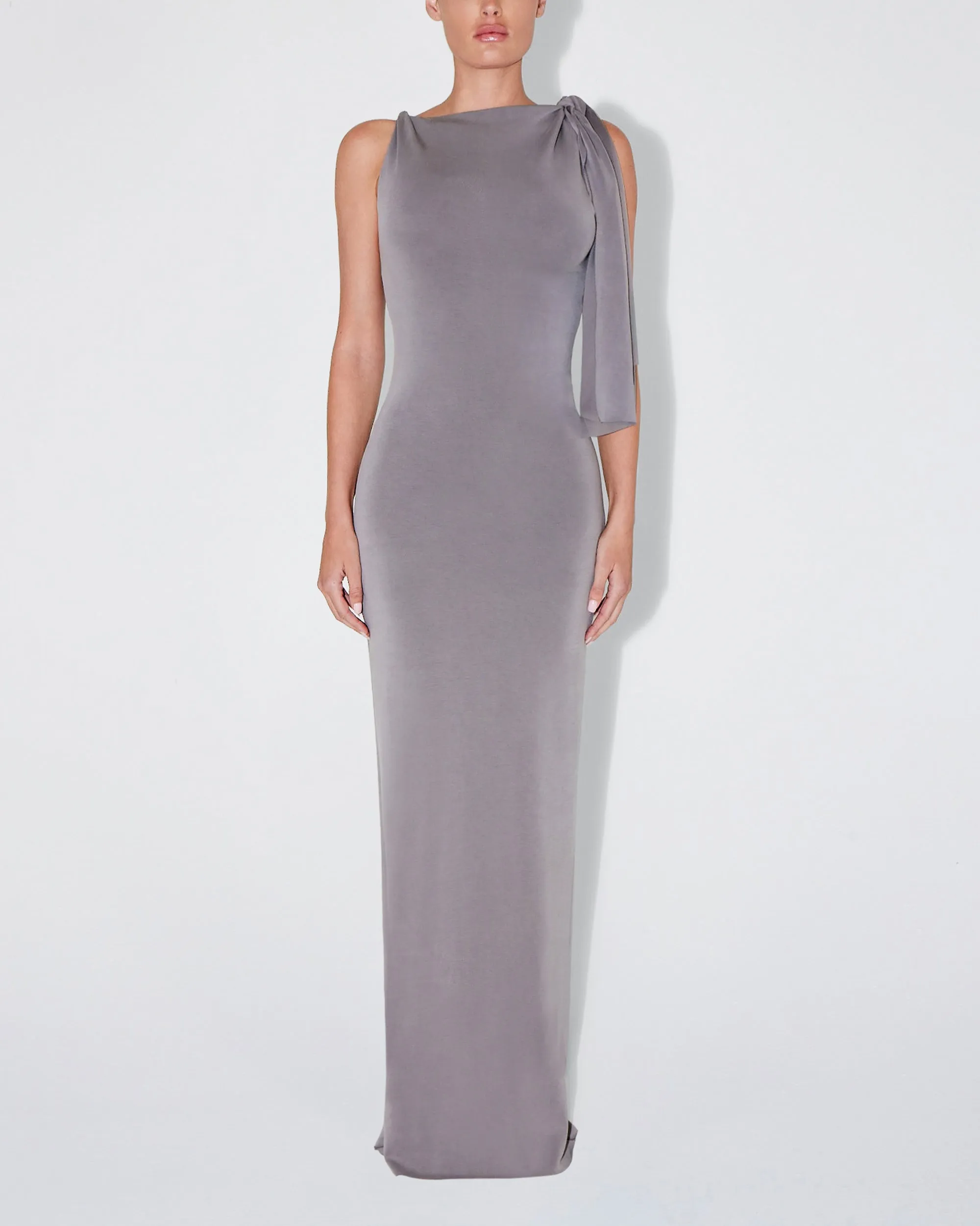 Sueded Stretch Knotted Maxi Dress | Steel Grey