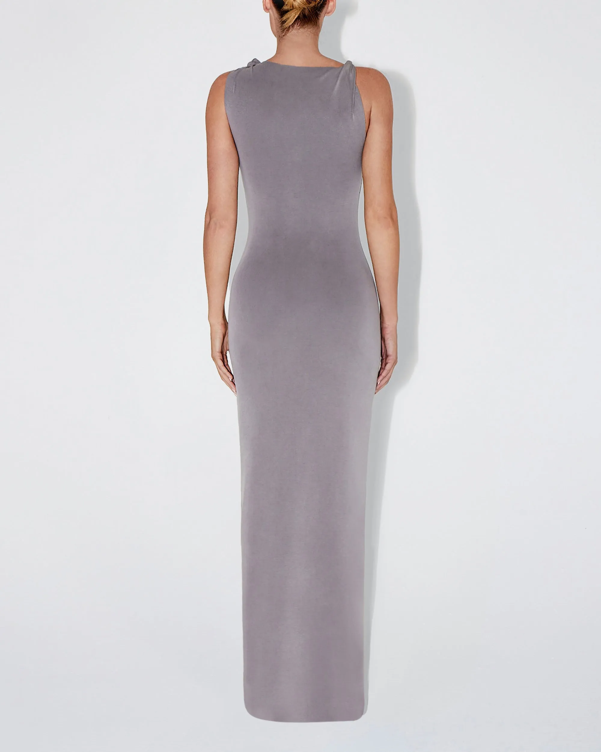 Sueded Stretch Knotted Maxi Dress | Steel Grey