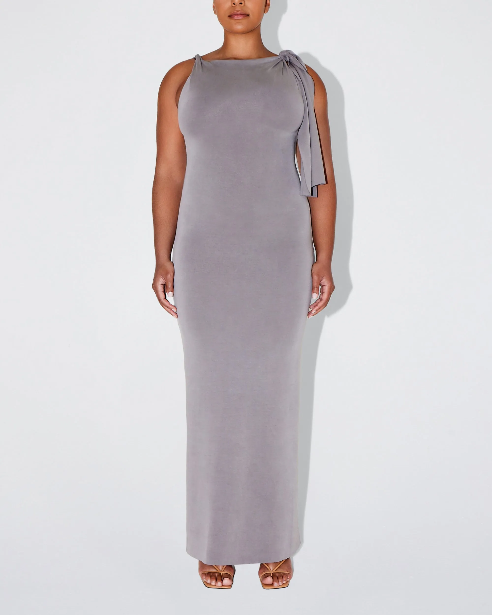 Sueded Stretch Knotted Maxi Dress | Steel Grey