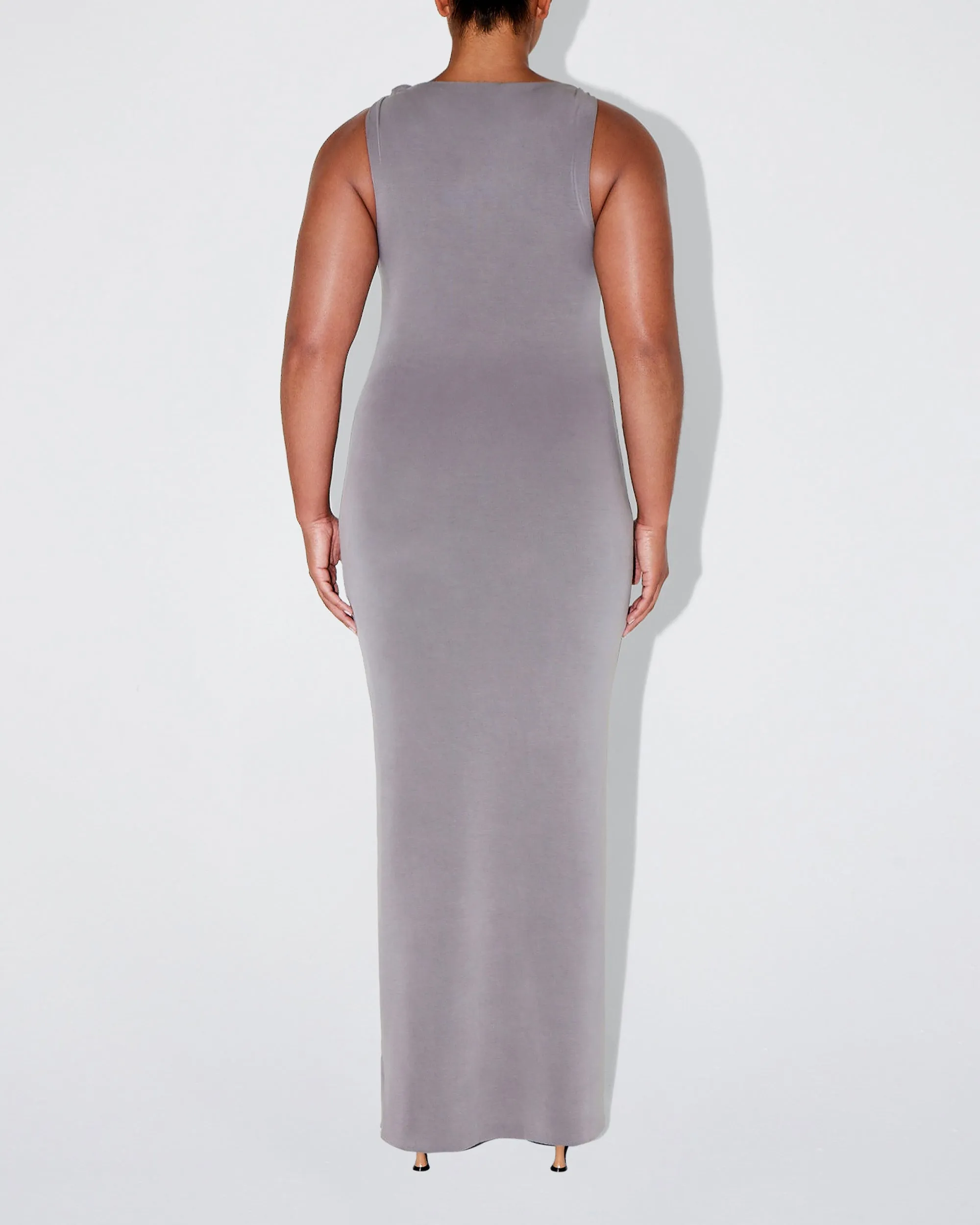 Sueded Stretch Knotted Maxi Dress | Steel Grey