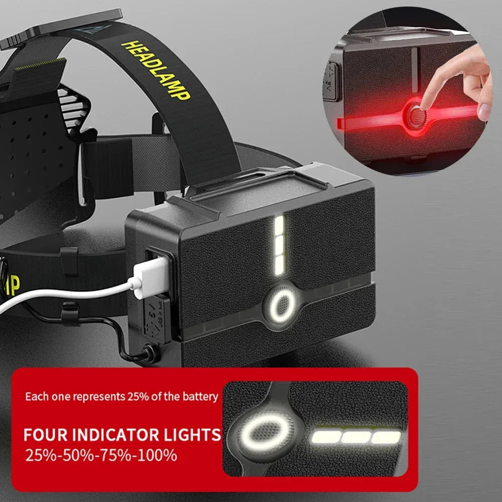 XHP360 LED Headlamp Zoomable Sensor Headlight USB Rechargeable Head Flashlight Outdoor Waterproof Fishing Emergency Power Bank